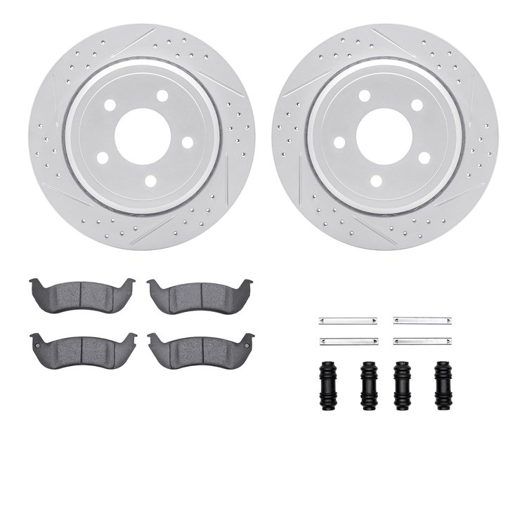 2512-56005 Geoperformance Drilled/Slotted Rotors w/5000 Advanced Brake Pads Kit & Hardware, 2003-2011 Ford/Lincoln/Mercury/Mazda
