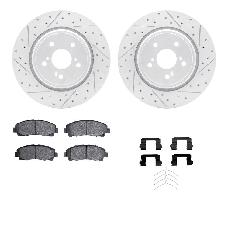 2512-58016 Geoperformance Drilled/Slotted Rotors w/5000 Advanced Brake Pads Kit & Hardware, 2015-2020 Acura/Honda, Position: Fro