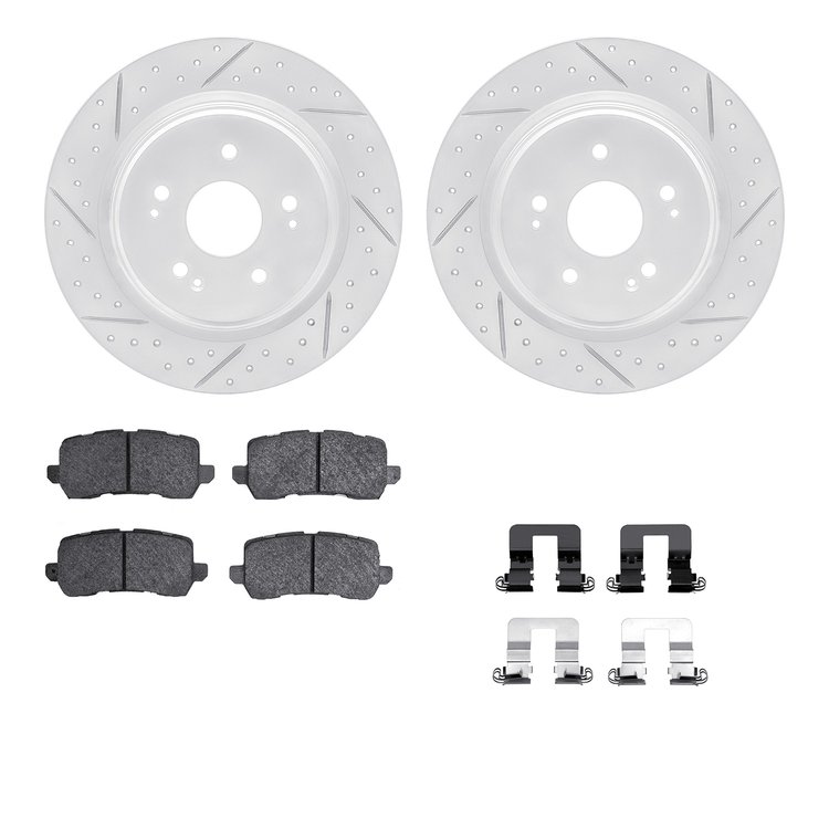 2512-58018 Geoperformance Drilled/Slotted Rotors w/5000 Advanced Brake Pads Kit & Hardware, 2015-2020 Acura/Honda, Position: Rea