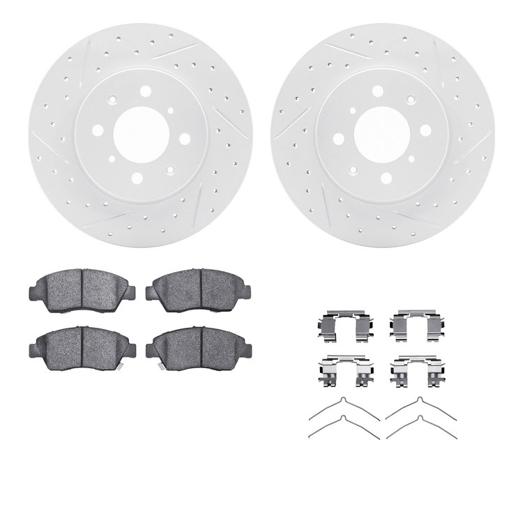 2512-59010 Geoperformance Drilled/Slotted Rotors w/5000 Advanced Brake Pads Kit & Hardware, 2003-2008 Acura/Honda, Position: Fro