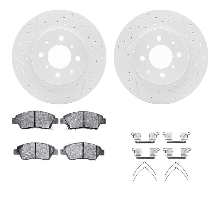 2512-59011 Geoperformance Drilled/Slotted Rotors w/5000 Advanced Brake Pads Kit & Hardware, 2009-2014 Acura/Honda, Position: Fro