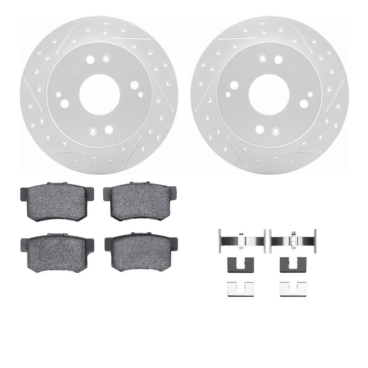 2512-59018 Geoperformance Drilled/Slotted Rotors w/5000 Advanced Brake Pads Kit & Hardware, 1997-1997 Acura/Honda, Position: Rea