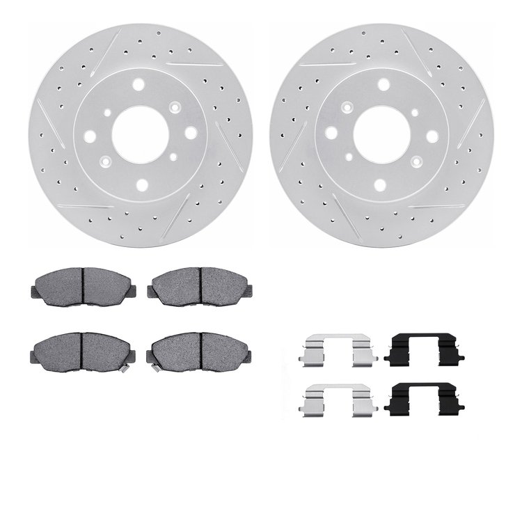 2512-59019 Geoperformance Drilled/Slotted Rotors w/5000 Advanced Brake Pads Kit & Hardware, 1998-1999 Acura/Honda, Position: Fro