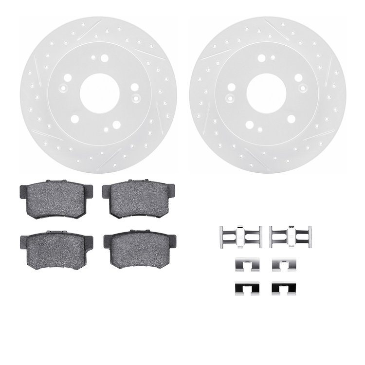 2512-59021 Geoperformance Drilled/Slotted Rotors w/5000 Advanced Brake Pads Kit & Hardware, 1997-2015 Acura/Honda, Position: Rea