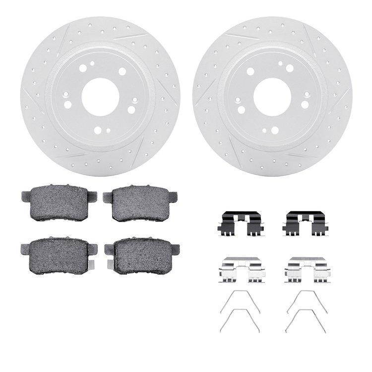 2512-59034 Geoperformance Drilled/Slotted Rotors w/5000 Advanced Brake Pads Kit & Hardware, 2008-2017 Acura/Honda, Position: Rea