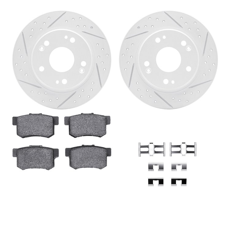 2512-59039 Geoperformance Drilled/Slotted Rotors w/5000 Advanced Brake Pads Kit & Hardware, 2011-2015 Acura/Honda, Position: Rea