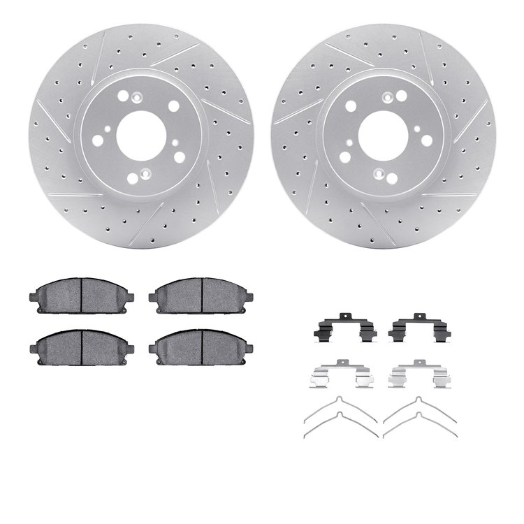 2512-59057 Geoperformance Drilled/Slotted Rotors w/5000 Advanced Brake Pads Kit & Hardware, 2003-2006 Acura/Honda, Position: Fro
