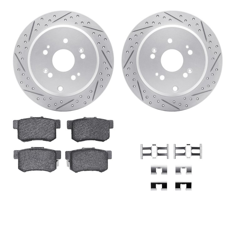 2512-59063 Geoperformance Drilled/Slotted Rotors w/5000 Advanced Brake Pads Kit & Hardware, 2007-2012 Acura/Honda, Position: Rea