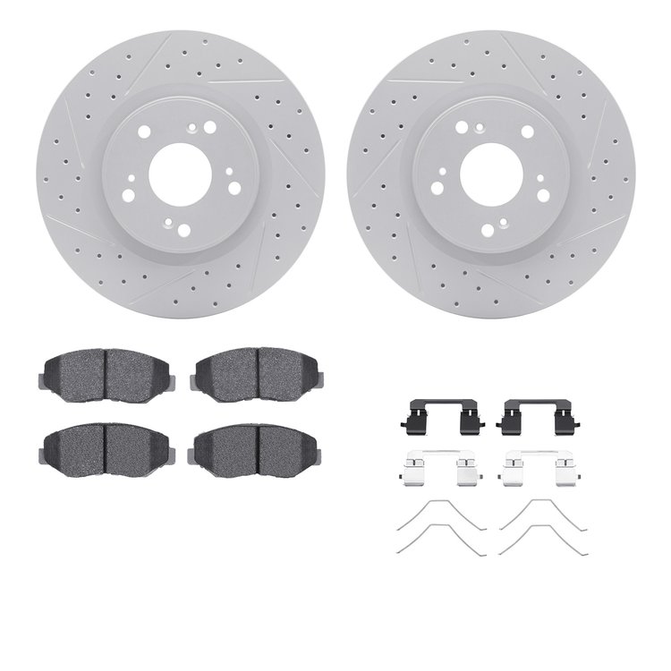 2512-59079 Geoperformance Drilled/Slotted Rotors w/5000 Advanced Brake Pads Kit & Hardware, 2012-2016 Acura/Honda, Position: Fro
