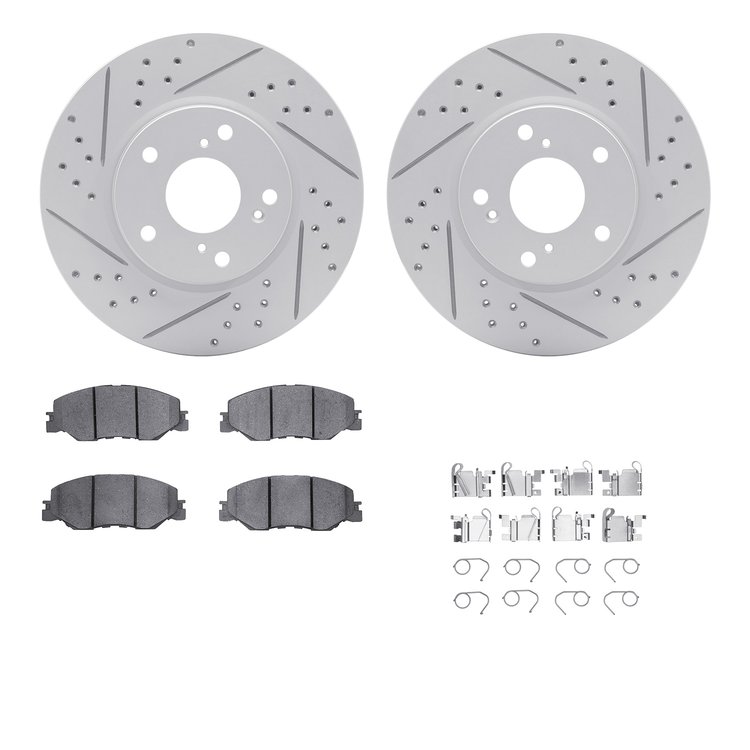 2512-59093 Geoperformance Drilled/Slotted Rotors w/5000 Advanced Brake Pads Kit & Hardware, Fits Select Acura/Honda, Position: F