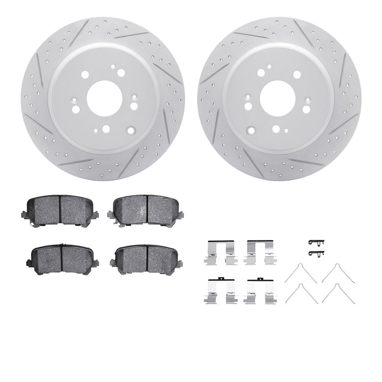 2512-59102 Geoperformance Drilled/Slotted Rotors w/5000 Advanced Brake Pads Kit & Hardware, 2007-2017 Acura/Honda, Position: Rea