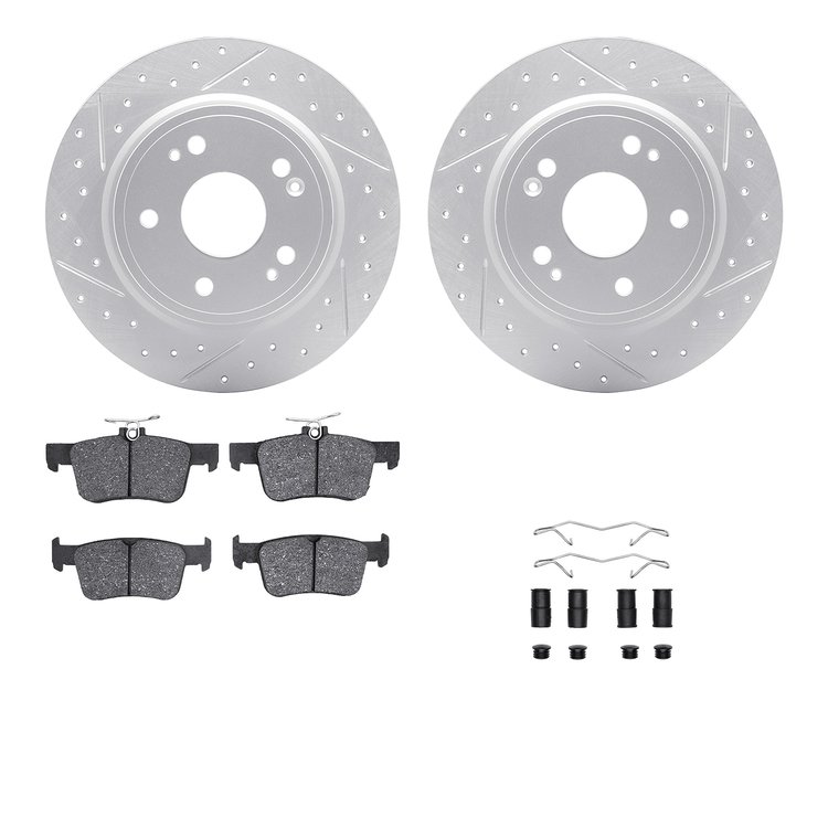2512-59114 Geoperformance Drilled/Slotted Rotors w/5000 Advanced Brake Pads Kit & Hardware, 2018-2020 Acura/Honda, Position: Rea