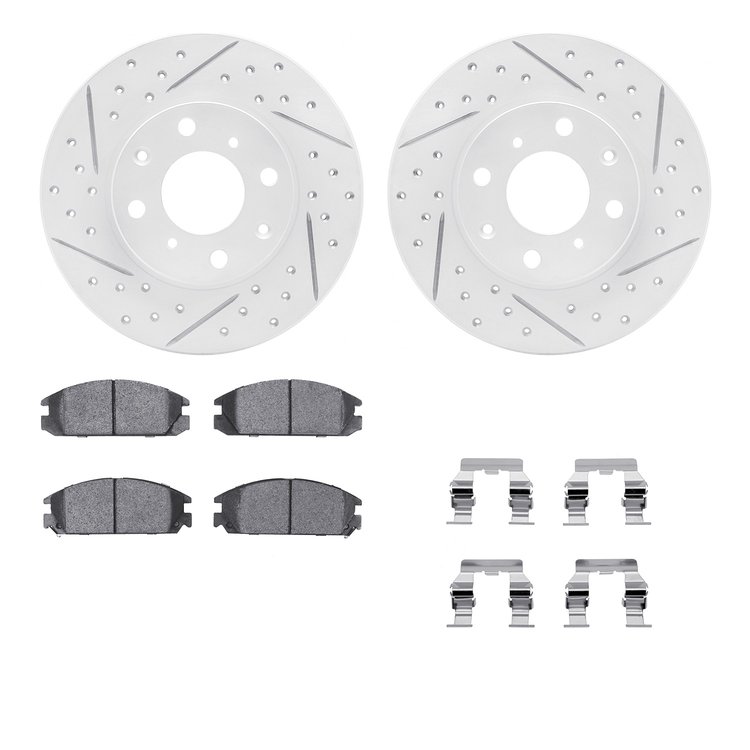 2512-59120 Geoperformance Drilled/Slotted Rotors w/5000 Advanced Brake Pads Kit & Hardware, 1986-1989 Acura/Honda, Position: Fro