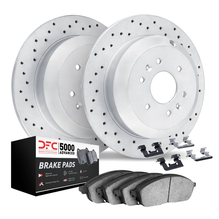 2512-63300 Geoperformance Drilled Brake Rotors w/5000 Advanced Brake Pads Kit & Hardware, Fits Select Multiple Makes/Models, Pos