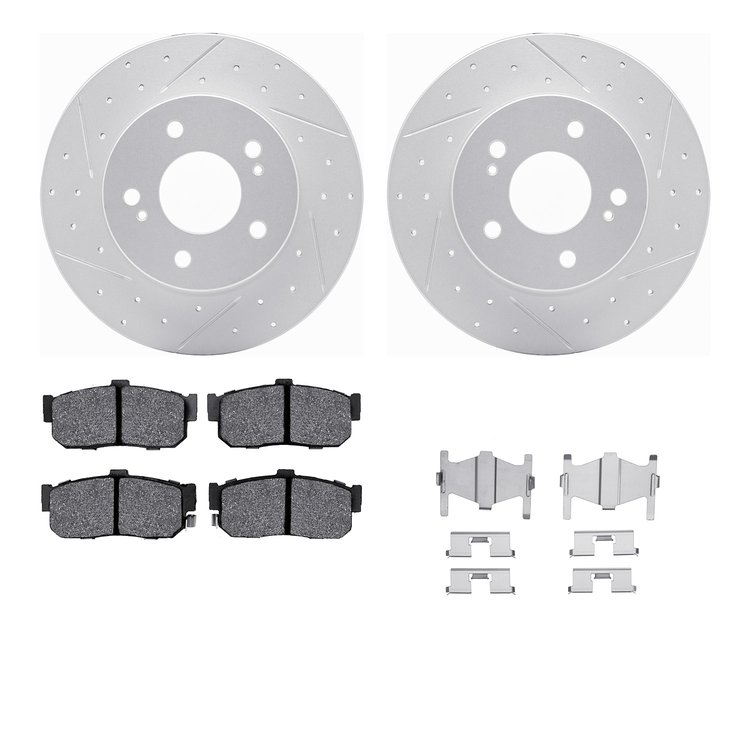 2512-67010 Geoperformance Drilled/Slotted Rotors w/5000 Advanced Brake Pads Kit & Hardware, 1994-2000 Infiniti/Nissan, Position: