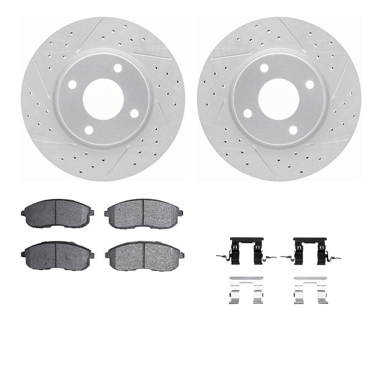 2512-67023 Geoperformance Drilled/Slotted Rotors w/5000 Advanced Brake Pads Kit & Hardware, 2007-2014 Infiniti/Nissan, Position: