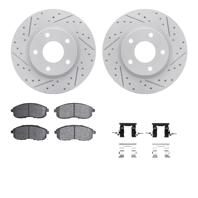 2512-67031 Geoperformance Drilled/Slotted Rotors w/5000 Advanced Brake Pads Kit & Hardware, 2013-2019 Infiniti/Nissan, Position: