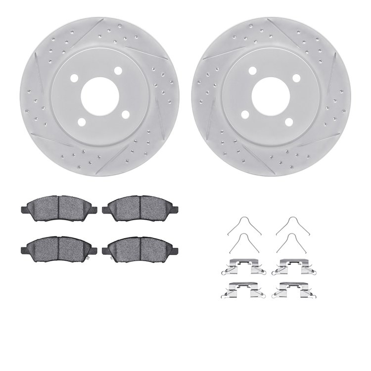 2512-67032 Geoperformance Drilled/Slotted Rotors w/5000 Advanced Brake Pads Kit & Hardware, 2012-2019 Infiniti/Nissan, Position: