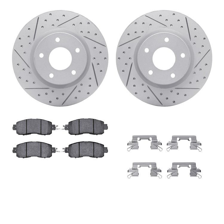 2512-67033 Geoperformance Drilled/Slotted Rotors w/5000 Advanced Brake Pads Kit & Hardware, Fits Select Infiniti/Nissan, Positio