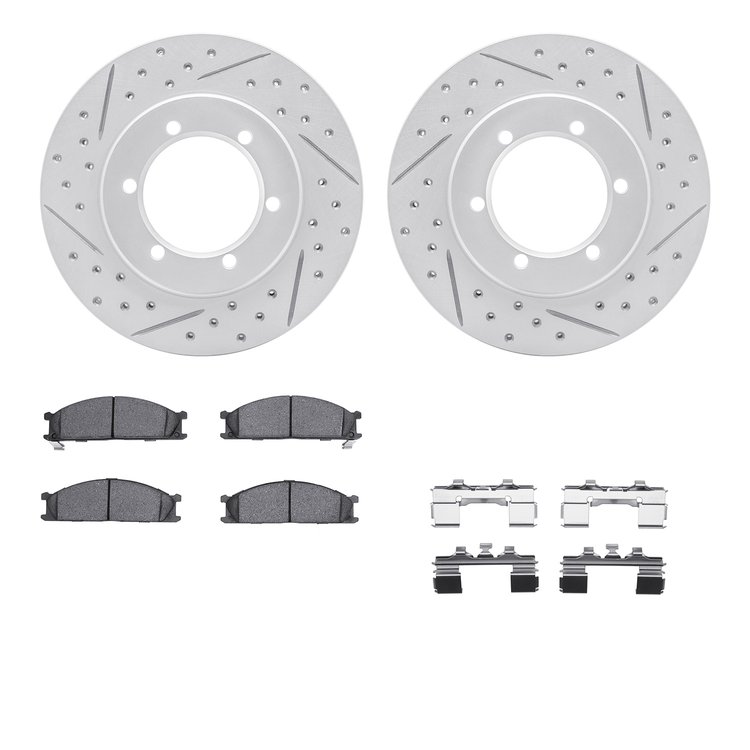 2512-67038 Geoperformance Drilled/Slotted Rotors w/5000 Advanced Brake Pads Kit & Hardware, 1998-2015 Infiniti/Nissan, Position: