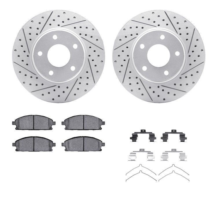 2512-67039 Geoperformance Drilled/Slotted Rotors w/5000 Advanced Brake Pads Kit & Hardware, 2004-2017 Infiniti/Nissan, Position: