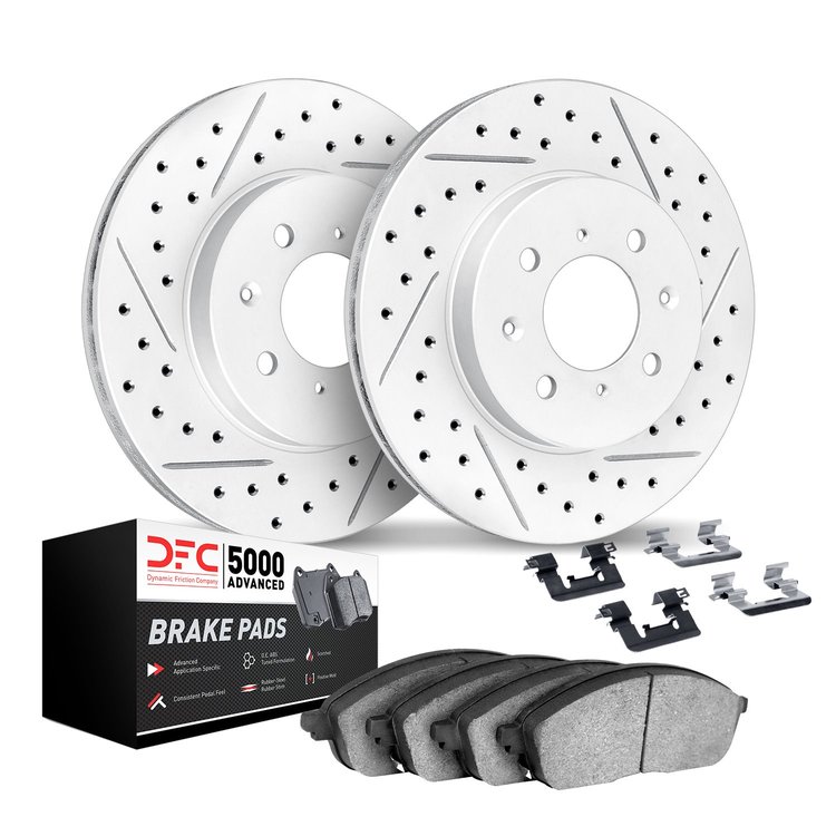2512-67053 Geoperformance Drilled/Slotted Rotors w/5000 Advanced Brake Pads Kit & Hardware, Fits Select Infiniti/Nissan, Positio