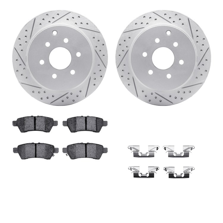 2512-67111 Geoperformance Drilled/Slotted Rotors w/5000 Advanced Brake Pads Kit & Hardware, 2005-2012 Infiniti/Nissan, Position: