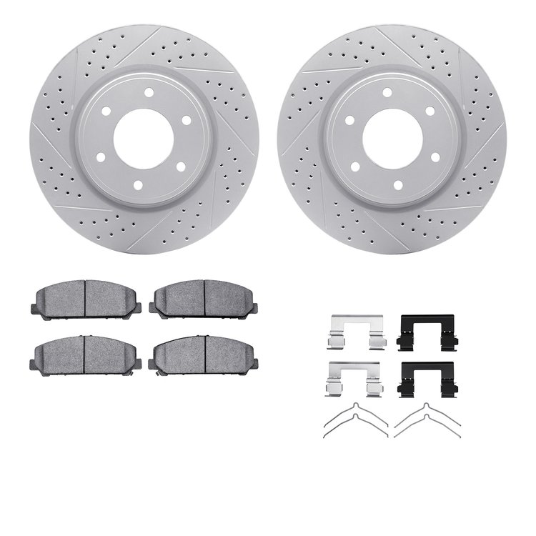 2512-67119 Geoperformance Drilled/Slotted Rotors w/5000 Advanced Brake Pads Kit & Hardware, Fits Select Infiniti/Nissan, Positio