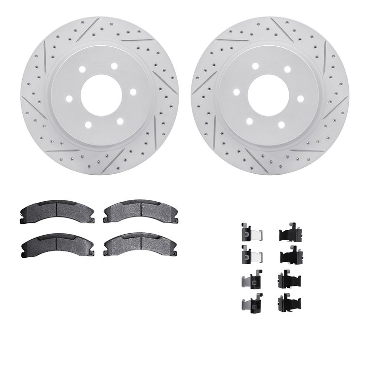 2512-67121 Geoperformance Drilled/Slotted Rotors w/5000 Advanced Brake Pads Kit & Hardware, Fits Select Infiniti/Nissan, Positio