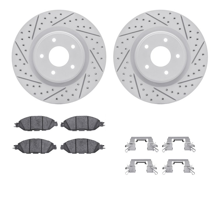 2512-67125 Geoperformance Drilled/Slotted Rotors w/5000 Advanced Brake Pads Kit & Hardware, Fits Select Infiniti/Nissan, Positio