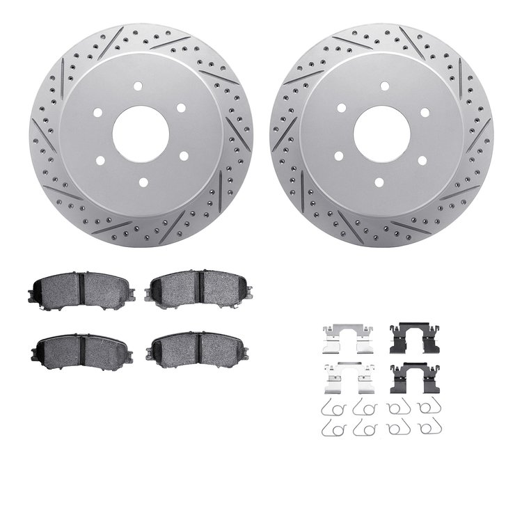 2512-67131 Geoperformance Drilled/Slotted Rotors w/5000 Advanced Brake Pads Kit & Hardware, Fits Select Infiniti/Nissan, Positio