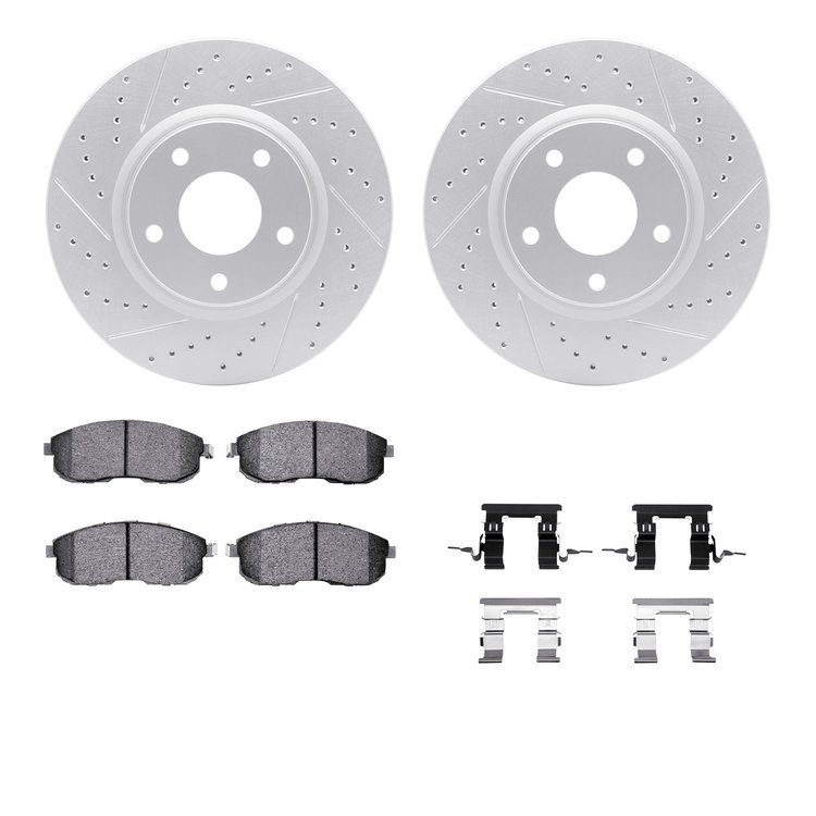 2512-68001 Geoperformance Drilled/Slotted Rotors w/5000 Advanced Brake Pads Kit & Hardware, 2003-2005 Infiniti/Nissan, Position: