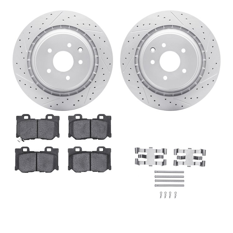 2512-68006 Geoperformance Drilled/Slotted Rotors w/5000 Advanced Brake Pads Kit & Hardware, 2008-2020 Infiniti/Nissan, Position:
