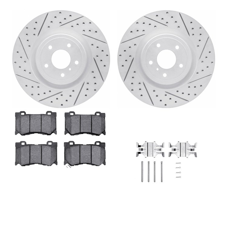 2512-68015 Geoperformance Drilled/Slotted Rotors w/5000 Advanced Brake Pads Kit & Hardware, Fits Select Infiniti/Nissan, Positio