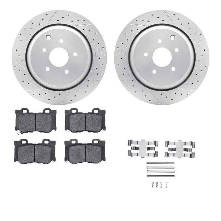 2512-68017 Geoperformance Drilled/Slotted Rotors w/5000 Advanced Brake Pads Kit & Hardware, Fits Select Infiniti/Nissan, Positio