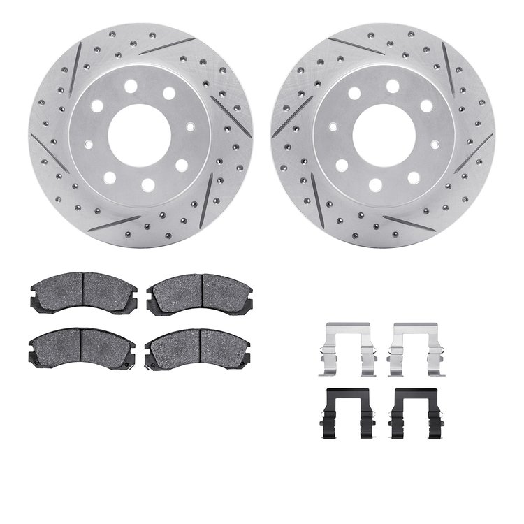 2512-72006 Geoperformance Drilled/Slotted Rotors w/5000 Advanced Brake Pads Kit & Hardware, 1998-1998 Mitsubishi, Position: Fron