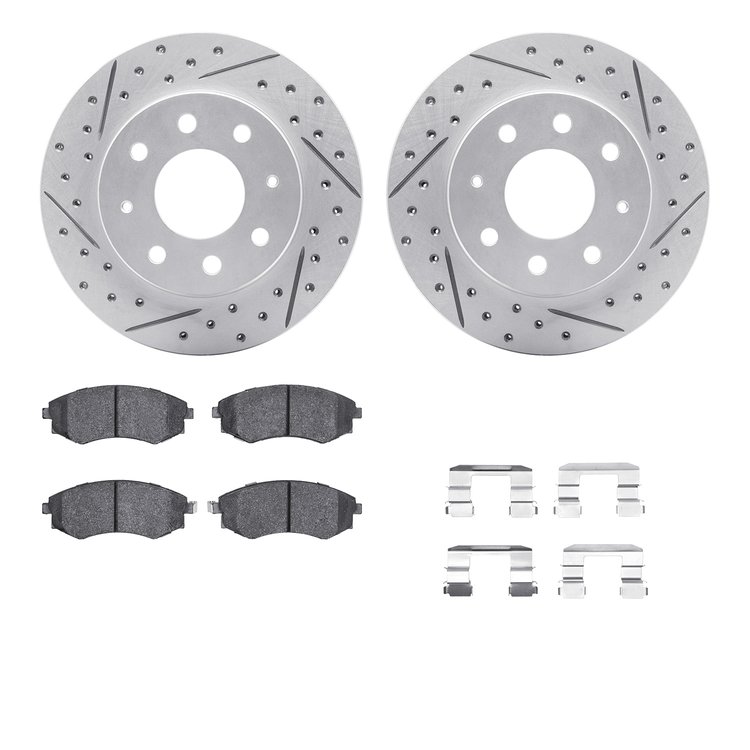 2512-72008 Geoperformance Drilled/Slotted Rotors w/5000 Advanced Brake Pads Kit & Hardware, 2005-2006 Kia/Hyundai/Genesis, Posit