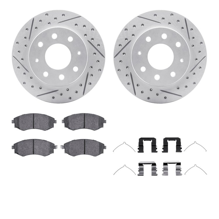 2512-72009 Geoperformance Drilled/Slotted Rotors w/5000 Advanced Brake Pads Kit & Hardware, 1999-2001 Kia/Hyundai/Genesis, Posit