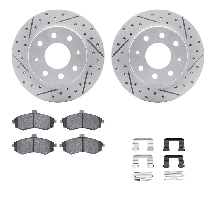 2512-72012 Geoperformance Drilled/Slotted Rotors w/5000 Advanced Brake Pads Kit & Hardware, 2002-2005 Kia/Hyundai/Genesis, Posit
