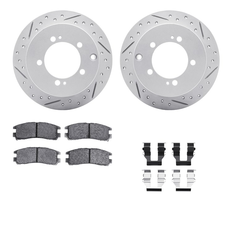 2512-72014 Geoperformance Drilled/Slotted Rotors w/5000 Advanced Brake Pads Kit & Hardware, 1994-2005 Multiple Makes/Models, Pos