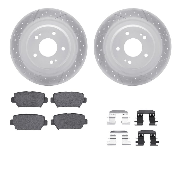 2512-72031 Geoperformance Drilled/Slotted Rotors w/5000 Advanced Brake Pads Kit & Hardware, Fits Select Mitsubishi, Position: Re