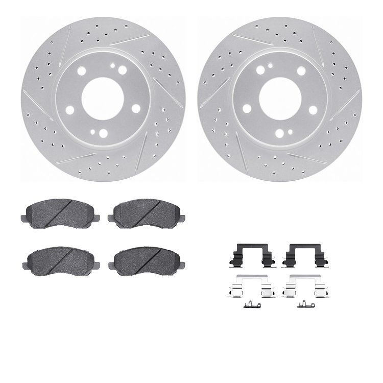 2512-72068 Geoperformance Drilled/Slotted Rotors w/5000 Advanced Brake Pads Kit & Hardware, 2000-2012 Multiple Makes/Models, Pos