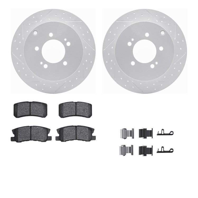 2512-72075 Geoperformance Drilled/Slotted Rotors w/5000 Advanced Brake Pads Kit & Hardware, 2007-2015 Mitsubishi, Position: Rear