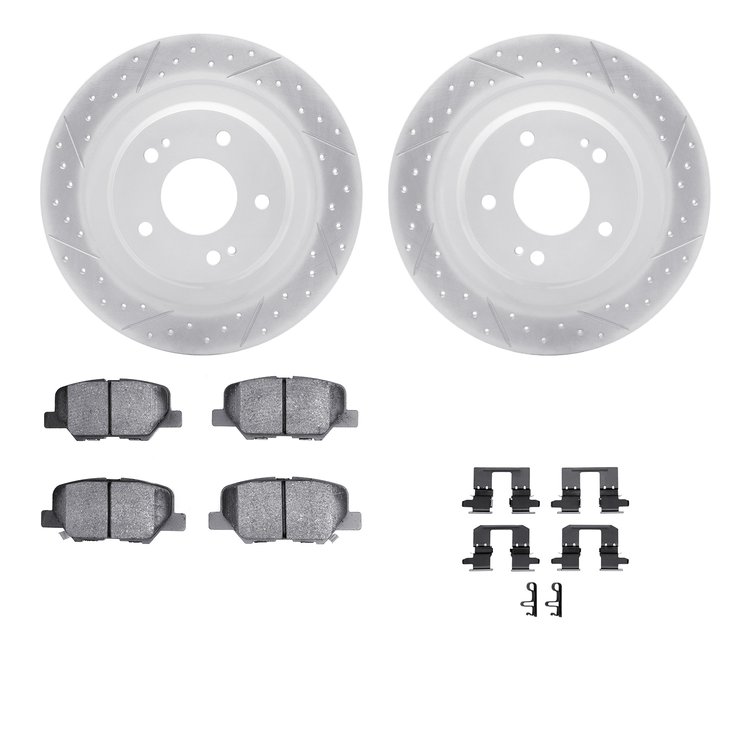 2512-72087 Geoperformance Drilled/Slotted Rotors w/5000 Advanced Brake Pads Kit & Hardware, Fits Select Mitsubishi, Position: Re