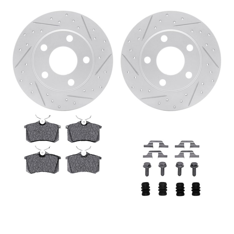 2512-73014 Geoperformance Drilled/Slotted Rotors w/5000 Advanced Brake Pads Kit & Hardware, 1999-2004 Audi/Volkswagen, Position: