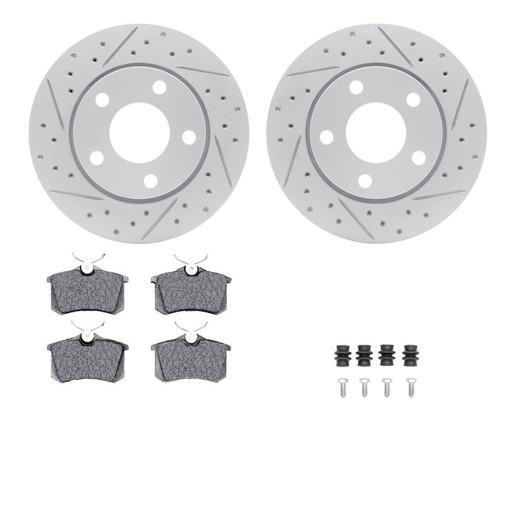 2512-73016 Geoperformance Drilled/Slotted Rotors w/5000 Advanced Brake Pads Kit & Hardware, 2000-2002 Audi/Volkswagen, Position: