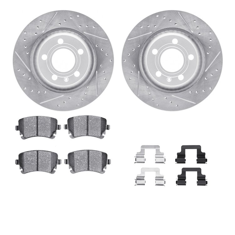 2512-73020 Geoperformance Drilled/Slotted Rotors w/5000 Advanced Brake Pads Kit & Hardware, 2004-2009 Audi/Volkswagen, Position: