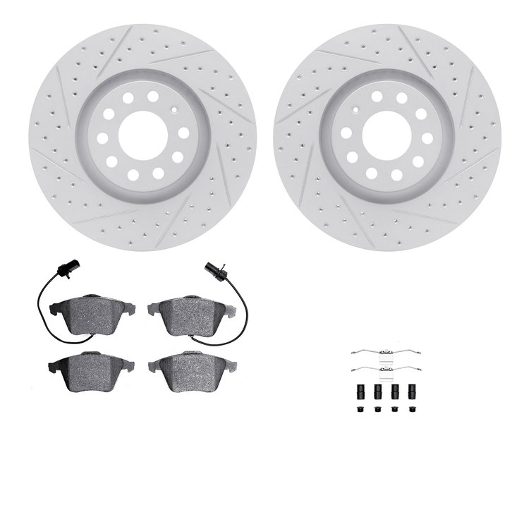 2512-73023 Geoperformance Drilled/Slotted Rotors w/5000 Advanced Brake Pads Kit & Hardware, 2000-2009 Audi/Volkswagen, Position: