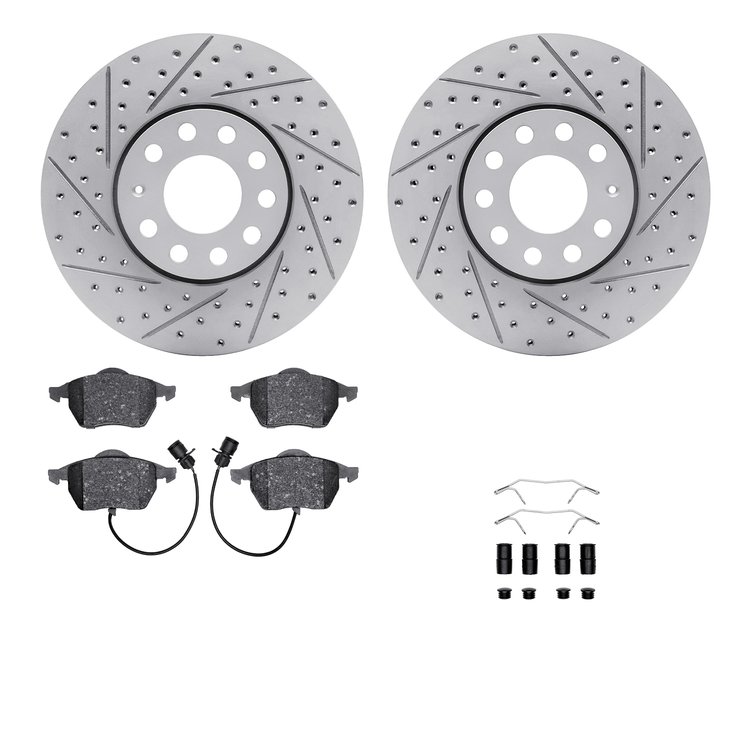 2512-73029 Geoperformance Drilled/Slotted Rotors w/5000 Advanced Brake Pads Kit & Hardware, 1992-1998 Audi/Volkswagen, Position: