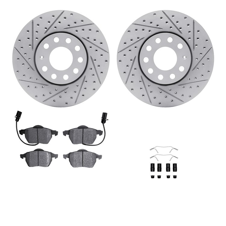 2512-73031 Geoperformance Drilled/Slotted Rotors w/5000 Advanced Brake Pads Kit & Hardware, 1998-2008 Audi/Volkswagen, Position: